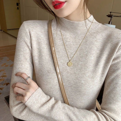 Womens Solid-Color Casual Mock-Neck Sweater